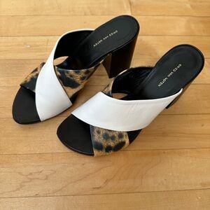 Dries Van Noten Leather Heeled Sandals - Black/White/Animal Print